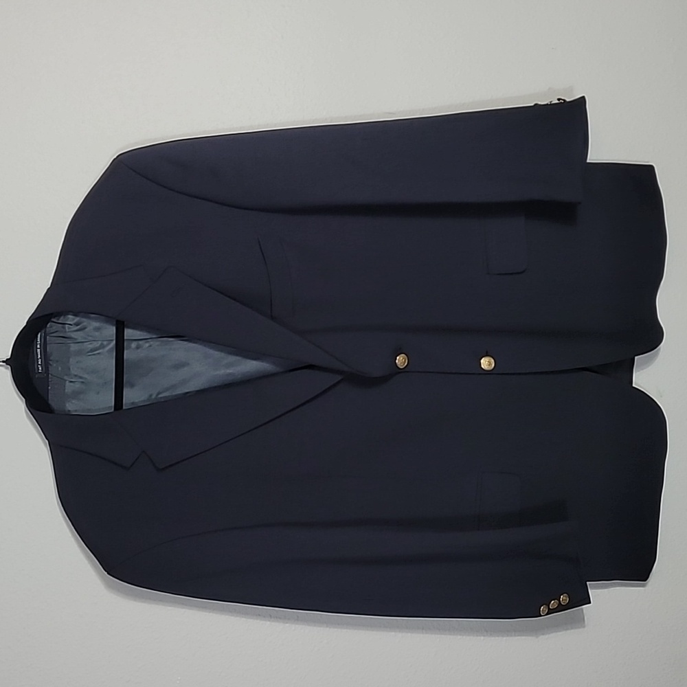 S Cohen Men 100% Wool Blazer Size 48R Navy Blue Gold Buttons Classic Formal
